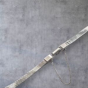 White Gold Mesh Watch Bracelet Band with Chain Detail - Gold Filled 1/20 10k